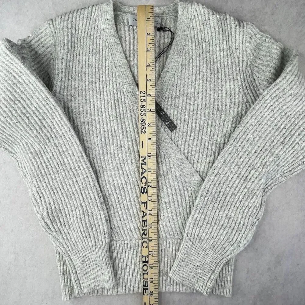 Michael Stars Laurel Sweater Womens XS Petite Gray Wool Sequins V Neck $198 NEW!